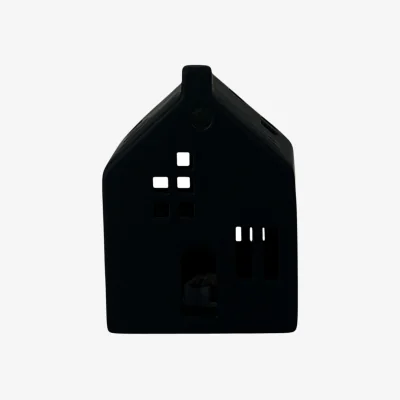 The Range Four Candle Short Black Ceramic Led House With Cut Out Windows - Black