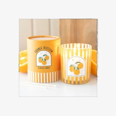 The Range Orange Blossom Scented Candle in Striped Glass Jar - Orange