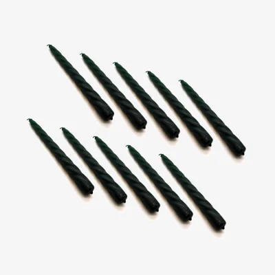 The Range Spiral Dinner Candles, Pack of 10, Decorative Household Candles, 23 cm - Green - Black