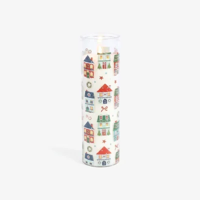 The Range Christmas Street Print Gingerbread Cookie Tube Candle - White