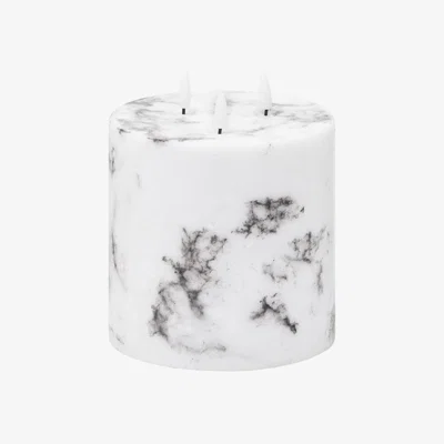 The Range Luxer Collection Natural Glow 6x6 Marble Effect LED Candle - White