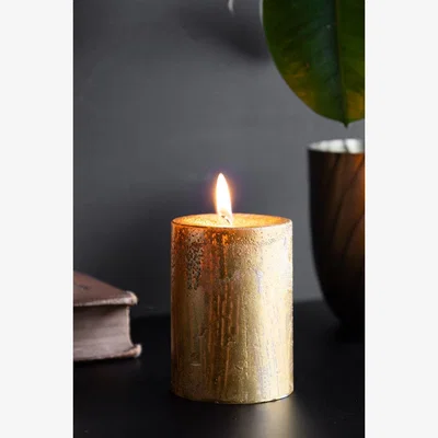 Rockett St George Shiny Gold Pillar Candle - Short