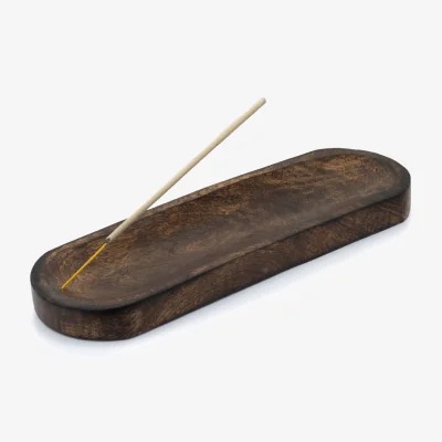The Range Large Mango Wood Incense Tray, Elegant, Functional Holder - Brown