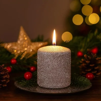 The Range Unscented Small Pillar Candle Silver Glitter - silver