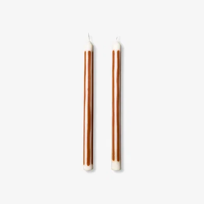 Wolf & Badger Yellow / Orange / White Humbug - Dinner Taper Candle Pair | Pygmalion London