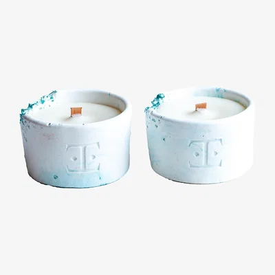 Wolf & Badger White / Blue Ocean Wave Midi Candle Set | Esti Living