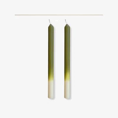 Wolf & Badger Green / White Olives - Dinner Taper Candle Pair | Pygmalion London