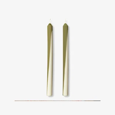 Wolf & Badger Green / White Chilmark - Dinner Taper Candle Pair | Pygmalion London