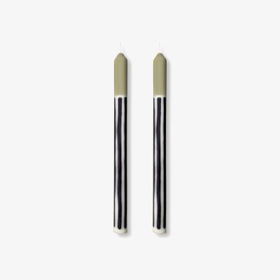 Wolf & Badger Green / White / Black Gooseberry Dinner Taper Candles - Pair | Pygmalion London