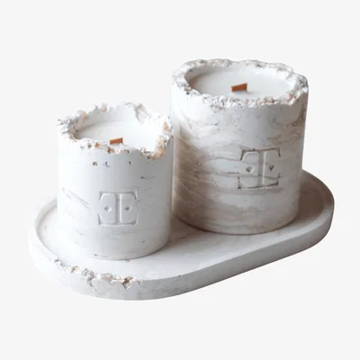Wolf & Badger Brown / Neutrals / White Moon & Fig Gemstone Candle Set | Esti Living