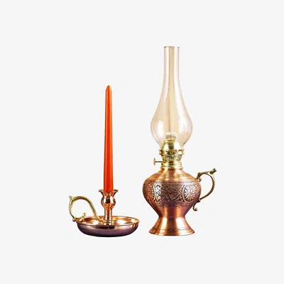 Wolf & Badger Neutrals Handcrafted Copper Oil Lamp & Candle Duo - Handmade Solid Copper Lantern Set | Anatoliacraft