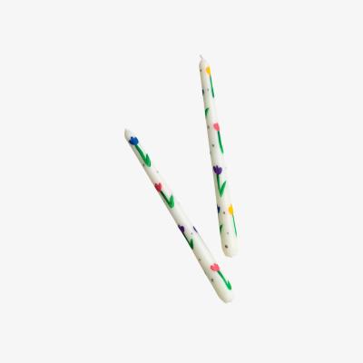 Wolf & Badger White / Green Tulip Hand Painted Taper Candle Set | One Size | Urban Society Studio
