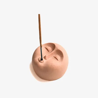 Wolf & Badger Yellow / Orange Terracota Rikishi Face Incense Holder | Studio Üm