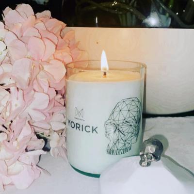 Wolf & Badger Black Handmade Natural Wax Candle - Matching Lid Featuring A Nickel Pewter Skull Charm Yorick | Marokka Design