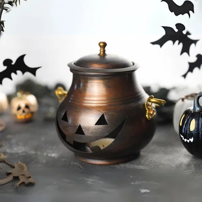 Wolf & Badger Black Handcrafted Dark Oxidized Copper Pumpkin Decor With Hanger – Luxury Halloween Ornament & Housewarming Gift | One Size | Anatoliacraft