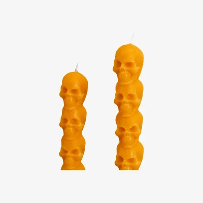 Wolf & Badger Yellow / Orange Orange Skull Taper Candle Halloween | Studio Üm