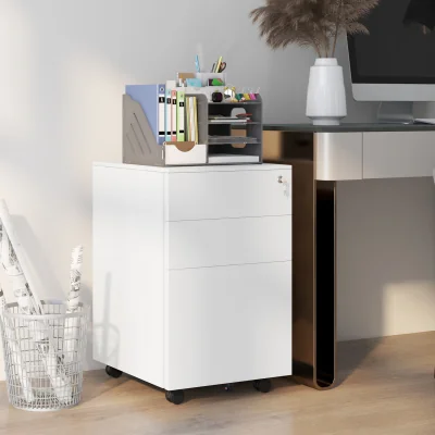 The Range Vinsetto Mobile Filing Cabinet with Lock and Pencil Tray - White