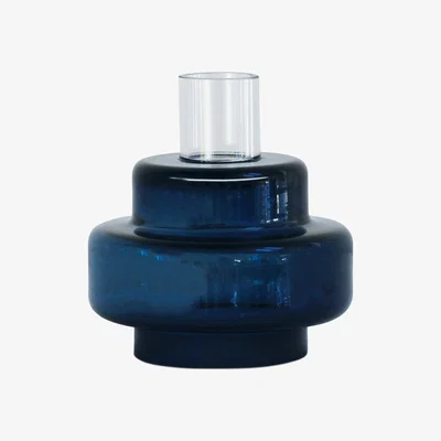 Amara Ro Collection - No 54 Glass Candlestick - Indigo Blue