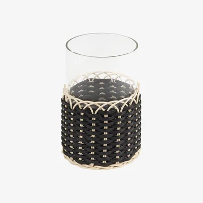Amara Pigment France - Wideville Leather & Rattan Candle Holder - Black - Small