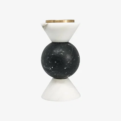 Amara Fiammetta V - Rounded Black & White Marble Candle Holder - Short