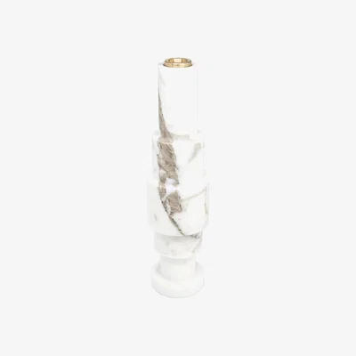 Amara Fiammetta V - Squared White Marble Unicolour Candle Holder - High