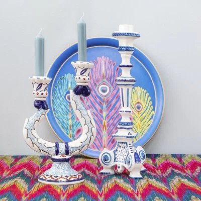 Amara Les Ottomans - Turquerie Ceramic Candlestick Holder - Blue