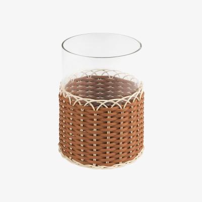 Amara Pigment France - Wideville Leather & Rattan Candle Holder - Sienna - Large