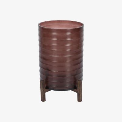 Amara Global Explorer - Ribbed Glass Hurricane With Wooden Stand - Large