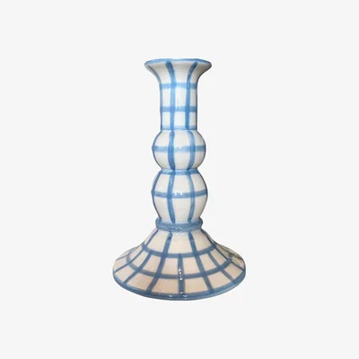 Amara Vaisselle - Lumiere Candle Holder - Blue Gingham