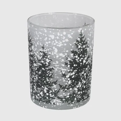 Barker and Stonehouse Small Snowy Trees Candle Holder, Grey | Barker & Stonehouse