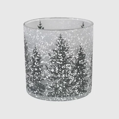 Barker and Stonehouse Medium Snowy Trees Candle Holder, Grey | Barker & Stonehouse