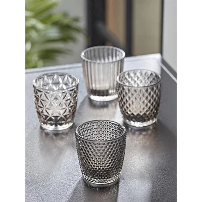 Cox and Cox NEW Four Textured Glass Tealight Holders - Grey