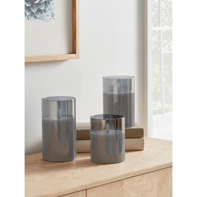 Cox and Cox NEW Three LED Glass Column Candles - Grey