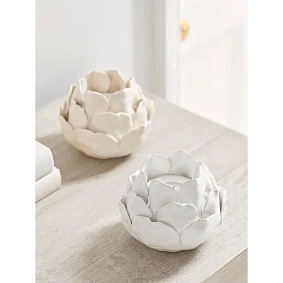 Cox and Cox NEW Two Crackle Glaze Flower Tealight Holders