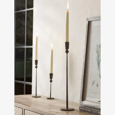 Cox and Cox Matte Black Dinner Candle Holder - Large