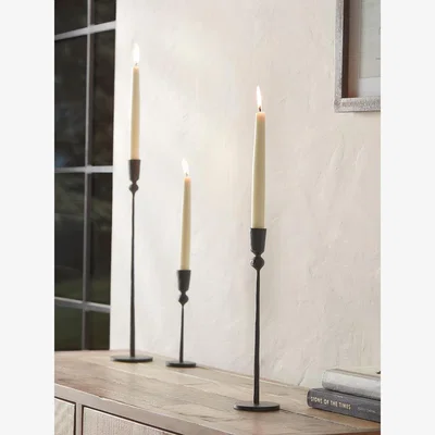 Cox and Cox Matte Black Dinner Candle Holder - Medium