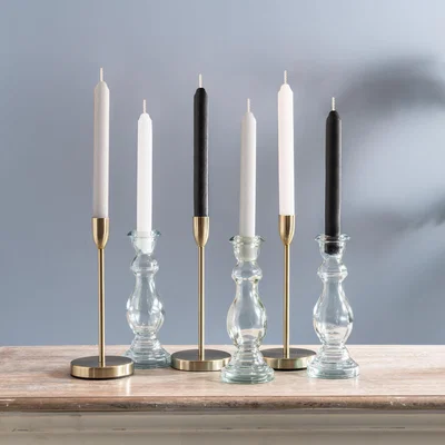 Dunelm Pack of 6 Monochrome Dinner Candles Black/White