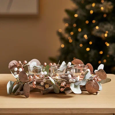 Dunelm Eucalyptus 3 Tealight Centrepiece Green/Brown