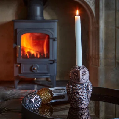 Dunelm Cast Aluminium Owl Candle Holder Copper