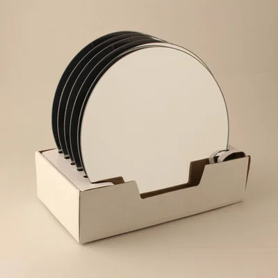 Dunelm Pack of 6 Home Fragrance Round Mirror Candle Plates Silver