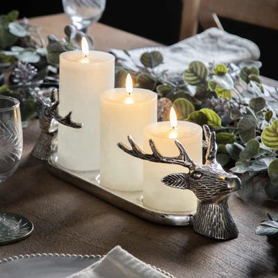 Dunelm Stag Pillar Candle Holder Grey