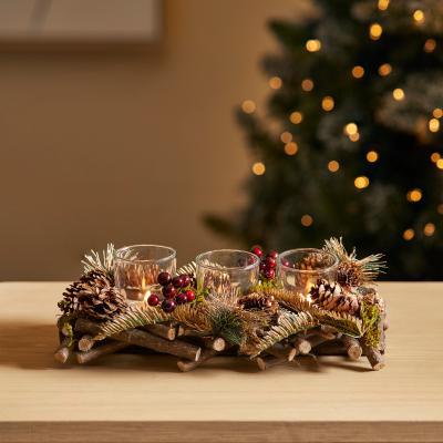 Dunelm Twig and Berries 3 Tealight Centrepiece Brown/Red