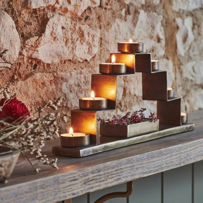 Dunelm Tealight Candle Holder with Decor Box Brass