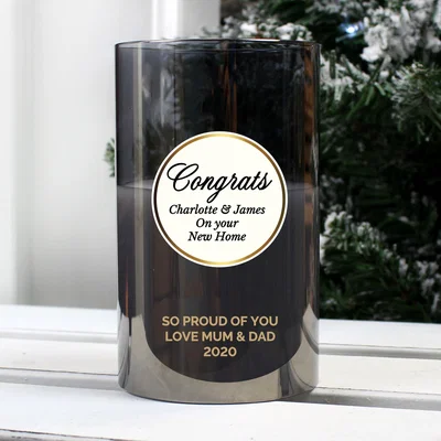 Dunelm Personalised Opulent Smoked Glass LED Candle Grey