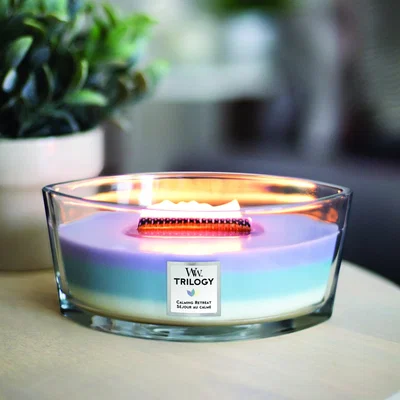 Dunelm Woodwick Calming Retreat Ellipse Trilogy Candle Blue