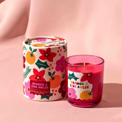 Dunelm Raspberry Blossom Orange & Star Anise Pink Glass Candle Pink