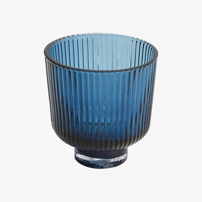 Dunelm Blue Glass ribbed Tealight Holder Blue