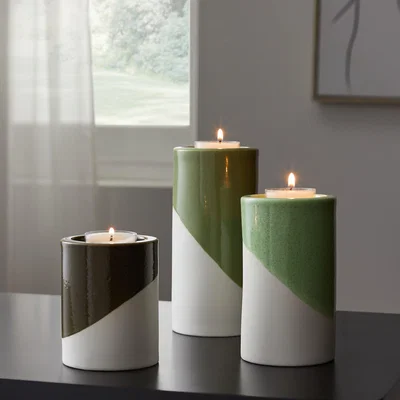Dunelm Set of 3 Green Ceramic Tealight Holder Green