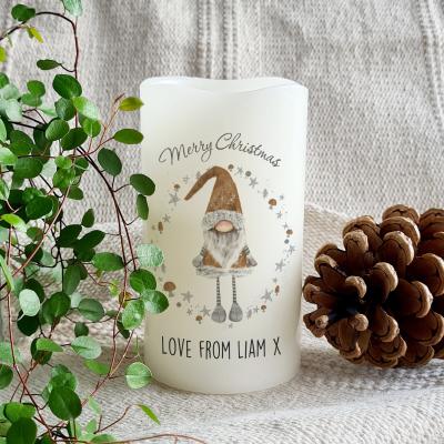 Dunelm Personalised Christmas Gnome LED Candle White
