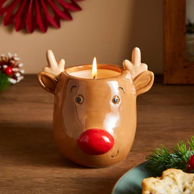 Dunelm Reindeer Shaped Candle Brown